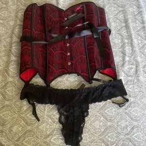 Adore Me brocade corset and stretch lace thing NWT